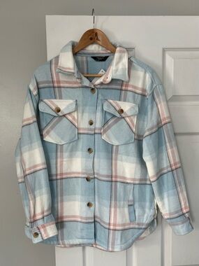 Plaid Shacket in Blue, Pink and White